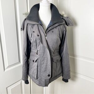 Three Stones Ladies' Jacket with Luxe Faux Fur Trimmed Hood - Gray - Size Small